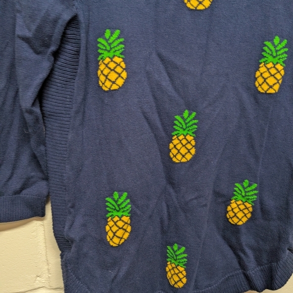Pineapple Sweater Womens XS Navy Blue Yellow C. Wonder Cotton - Picture 4 of 8